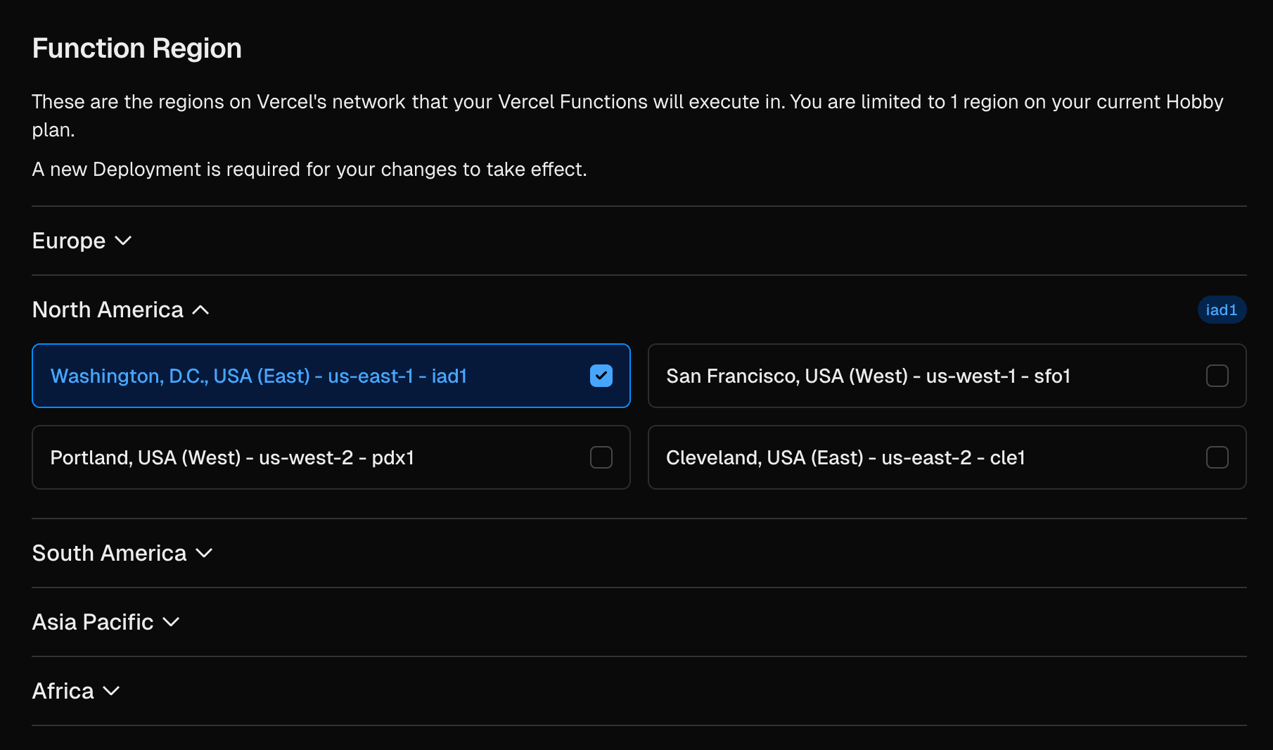 vercel 지역 설정